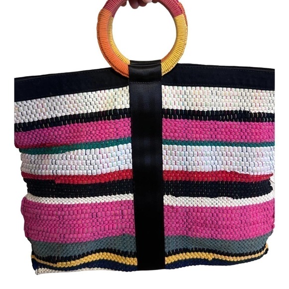 Bebe Rag Rug Tote Bag Colorful Large Feed Goodness Into the World VTG - Picture 2 of 3